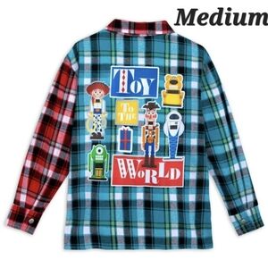 DisneyParks Pixar Holiday Long-Sleeve Flannel Plaid Shirt Size Medium NWT